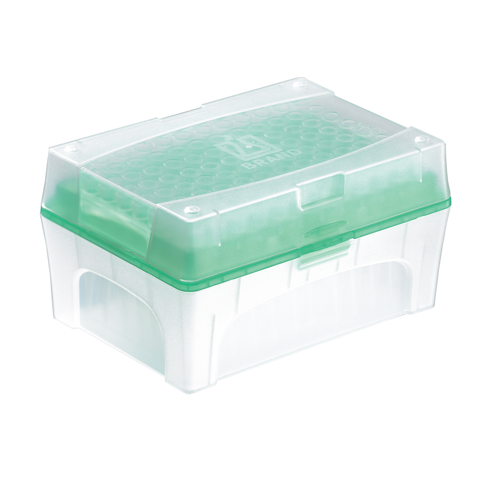 BT 732994 The BrandTech TipBox with Tip Tray, Empty, Stackable, PP, Green, 300μL keeps your lab pipette tips organized and accessible. Ideal for storing and dispensing 300μL tips with its stackable design.