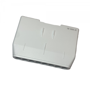 White plastic Gilson tip rack for 8-channel multichannel pipettes (10-300 μL), shown on a white background; compatible with Pipetman M Housing Kit, Multichannel, 8 Channel, 10-300μL.