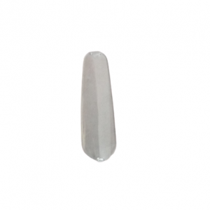 A single transparent plastic nail tip on a white background, evoking the precision of the Pipetman M Battery Side Window, Single & Multichannel (Gilson).