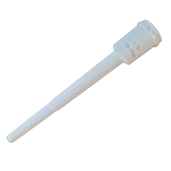 A single Rainin Standard Length Shaft LTS 100μL pipette tip (Rainin) is shown on a plain white background.