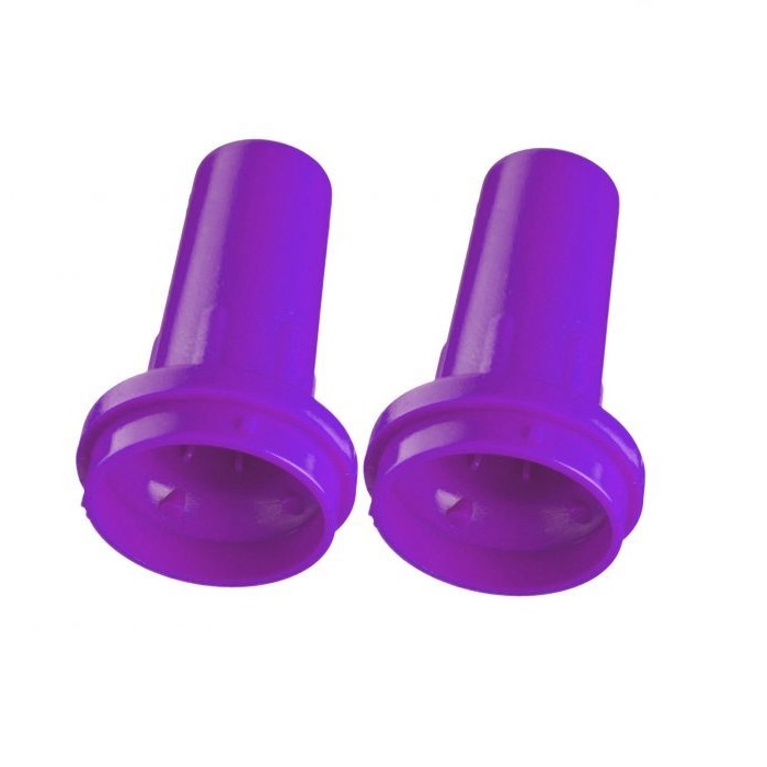 DR4-000-079-V Two Drummond EZ Grip TC Nosepieces in violet (2-pack) with cylindrical bodies and flared bases are positioned side by side on a white background.