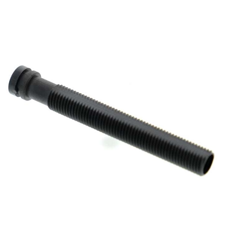F148047 A Microman Adjusting Screw, M1000 (Gilson)—a black, cylindrical, threaded metal rod with a ridged shaft and slightly wider head at one end—is shown on a white background.