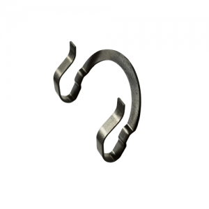 The Distriman Retaining Spring (Gilson) is a metal clip with a circular center and curved, outward-facing ends, designed for secure pipette assembly; shown isolated on a white background.