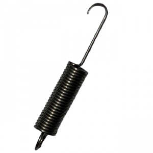 A Distriman Return Spring (Gilson) made of tightly coiled metal wire with hooks at each end, shown isolated on a white background.