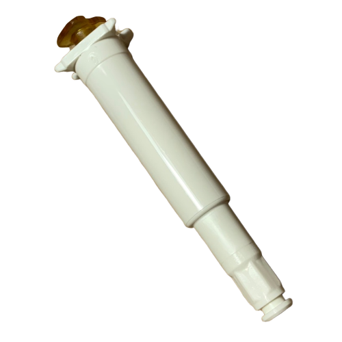 A white plastic Pipetman Neo 200μL piston assembly (Viroclinics, Gilson), multichannel (8 & 12), with a brown cap, isolated on a white background.