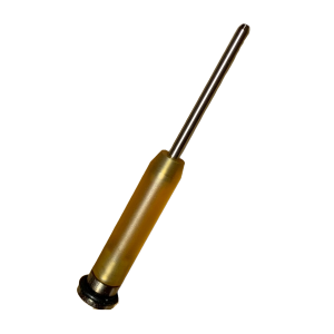 The Pipetman M Piston Assembly, Single Channel, P100M (Gilson) features a metal rod with a yellow handle and black circular base, shown isolated on a white background.