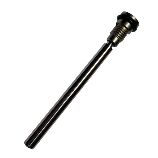 F807127 A metal valve stem with a cylindrical shaft and threaded end, compatible with Pipetman M Piston Assembly, Single Channel, P300M (Gilson), isolated on a white background.