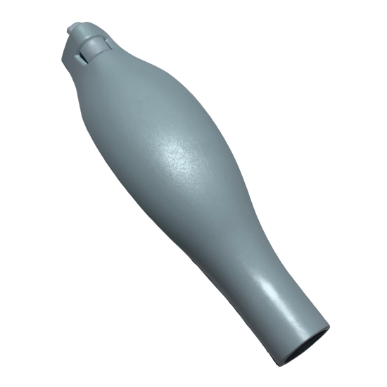 F807131 A gray plastic Pipetman M Tip Ejector for Single Channel P5000M (Gilson), featuring a rounded middle and tapered ends, is displayed on a white background.