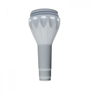 A white plastic fluted bottle cap, resembling the lower part of a Gilson Pipetman M Tip Holder P10mLM, is shown against a white background.