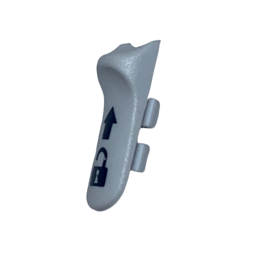 FD07016 The Microman E Unlock Button, All Volumes (Gilson), is a small gray plastic lever with a black arrow and unlock padlock symbol shown on its surface, displayed against a white background.