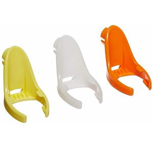 The Jimmy Microtube Opener for Pipetman Pipettes, 3 Pack (Gilson), features yellow, white, and orange openers displayed side by side on a white background for easy microtube handling.
