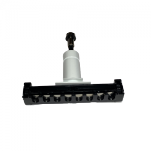 A white and black plastic and metal vacuum cleaner brush attachment with a rotating head is shown on a plain white background, reflecting the sleek design of the Gilson Pipetman M Multichannel 8 Channel P8xM lab equipment.