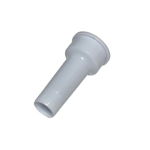 GI F807135 The Pipetman M Tip Holder, Upper Part, P100M (Gilson) is a white plastic cylindrical adapter with a wider top and narrower bottom, shown against a plain white background.