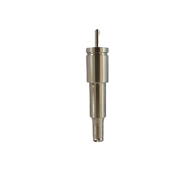 GI FD07007 A cylindrical metal mechanical part with stepped sections and a top pin from the Microman E Clamp Assembly, M1000E (Gilson), isolated on a white background.
