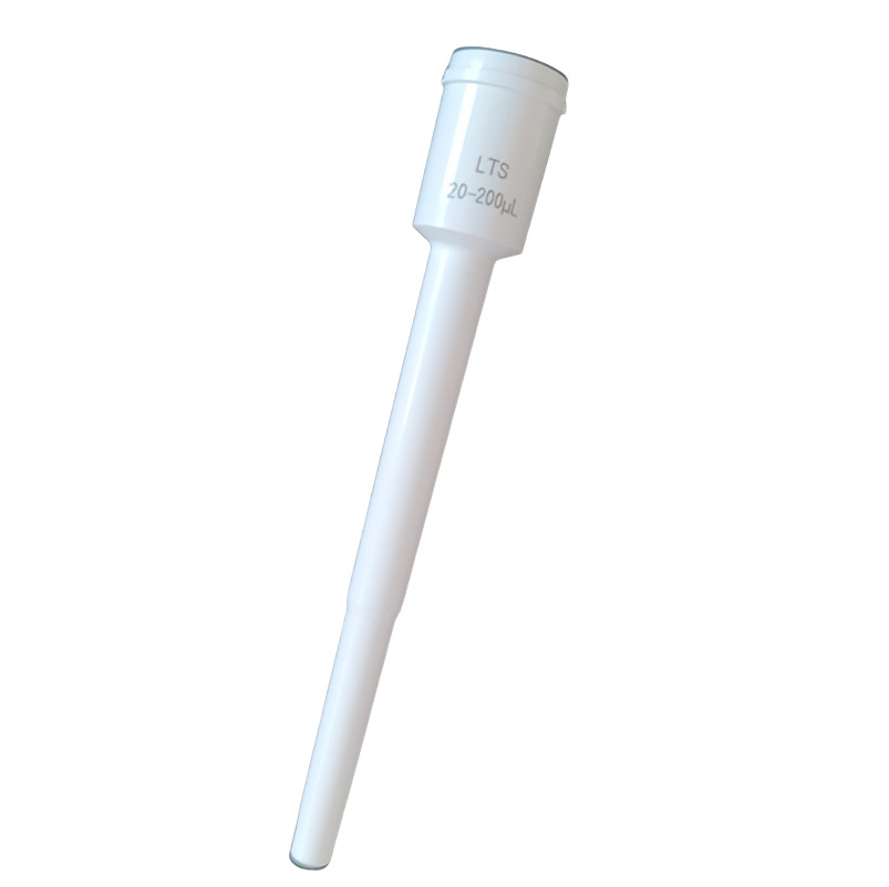The Rainin Standard Length Shaft, LTS, 200μL pipette tip is white, cylindrical, designed for precise lab measurements, and shown against a white background.