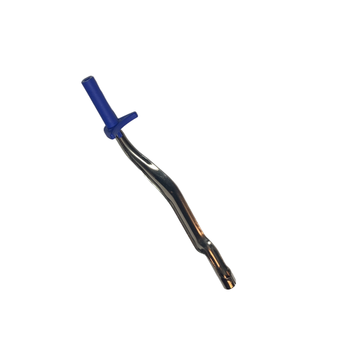 GI F144766 A Pipetman F Fixed pipette with a Gilson-style Tip Ejector (models F2, F5, F10, F20), featuring a blue plastic handle and metal tip, isolated on a white background.