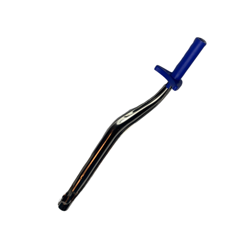 GI F144768 A metal surgical instrument with a curved shaft and blue plastic handle, similar to the Pipetman F Fixed Tip Ejector F200 (Gilson), is shown isolated on a white background.