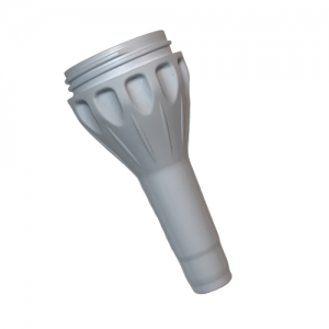 A gray plastic Pipetman Concept & Ultra Tip Holder, Lower Part, G-Fit, C10ML, U10ML (Gilson), with a threaded top and fluted design, is shown against a white background.