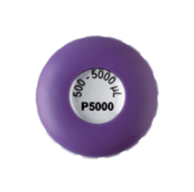GI FA070019-1 A purple, circular plunger button with ridged sides labeled P5000, for precise volume control on Gilson Pipetman G, L, & Neo models (P5000G, P5000L).