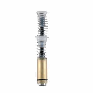 A metal spring-loaded piston assembly with a brass base and plastic end caps, designed for the Pipetman G & L P1000G/P1000L by Gilson, shown against a white background.
