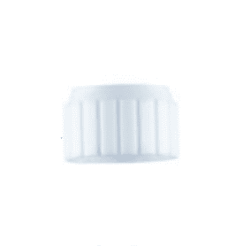 White plastic Pipetman L Connecting Nut for single channel and all volumes (Gilson), shown from the side against a plain background with vertical ridges.