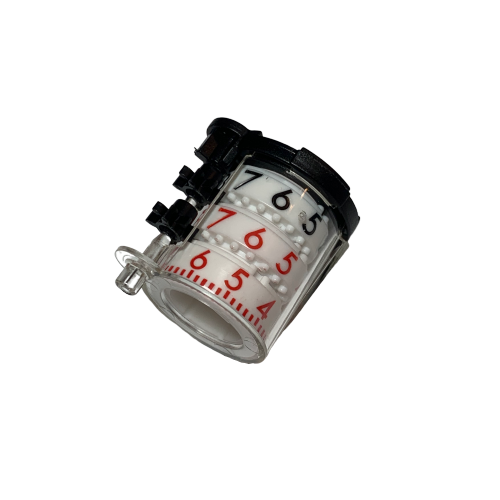 GI FA07346-1 A close-up of the Pipetman L Autoclavable Counter Assembly, 2μL, P2L (Gilson) with black and red numbers on white rotating dials—perfect for tracking and calibrating your lab's Pipetman L or other autoclavable equipment.