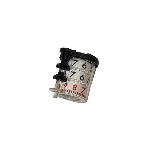 GI FA07347-1 A close-up of a mechanical counter with black and red numerals on white, evoking the precision of the Pipetman L Autoclavable Counter Assembly for P10L, P20L, and P10mlL (Gilson).