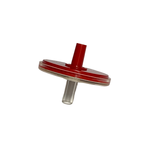 GI F1077503 The Macroman Membrane Filter, Standard, Non-Sterile, 0.2µM (Gilson), features a red and clear plastic syringe design with two ports, displayed against a white background.