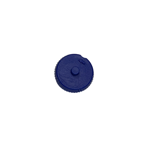 GI F1077518 A small, round blue plastic Pump Speed Control Wheel (Macroman, Older Version) for Gilson instruments and Macroman systems, with a ridged edge and raised center. Shown isolated on a white background.