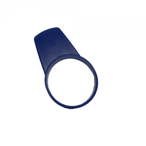 A blue plastic Macroman Older Version Side Stand (Gilson), featuring a ring shape with a flat, rectangular extension, is displayed on a white background.
