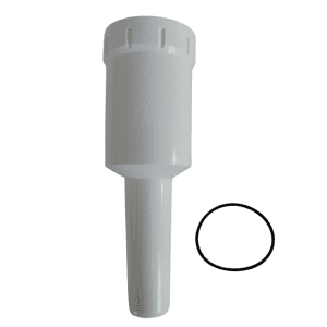 Dark blue cylindrical Pipet-Lite XLS Tip Ejector Button for all volumes (Rainin), shown with a black rubber O-ring on a plain background.