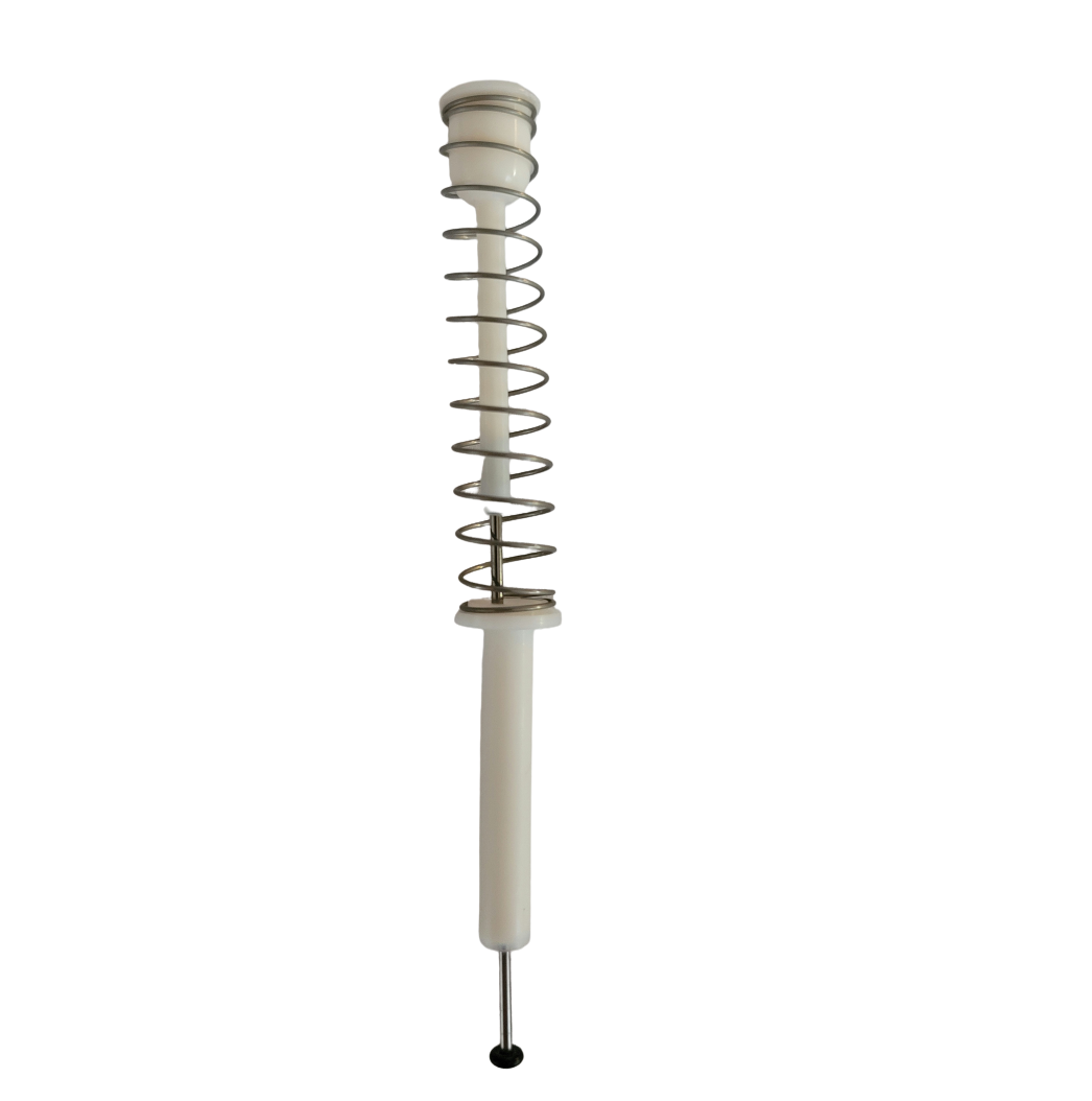 A white handheld kitchen tool with a long handle and large metal coil, resembling a Rainin Pipet-Lite/XLS+/Plus/E-man Piston Assembly for LTS Shaft 20μL, used for frothing or mixing.