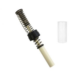 The Labnet Piston Assembly with Compression Bush, Low Force, Single Channel, 1000μL (Newer Version) sits beside a transparent 1000μL cylindrical container.