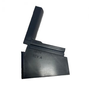 Black plastic right-angle component marked 16011 REV A, likely part of the Thermo Scientific Matrix Electronic Multichannel Ejector Trigger, shown isolated on a white background.
