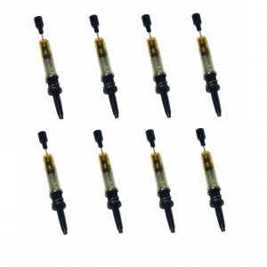 Eight identical mLINE / Tacta Piston Assembly Packs, 8 Channel, 0.5-10μL (Sartorius), are arranged in two rows on a white background, evoking the precision and layout typical of an 8 Channel system.