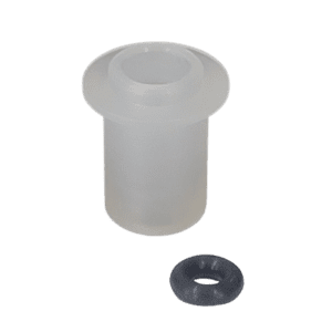 A translucent plastic bushing and a small black rubber washer from the Nichiryo / Oxford O-ring Set, 100μL (Nichiryo), displayed on a plain white background.