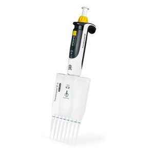 The Transferpette S Shelf Holder / Carousel Rack Mount (BrandTech) securely holds one pipette, offering convenient storage and easy organization for your multichannel micropipette in laboratory settings.