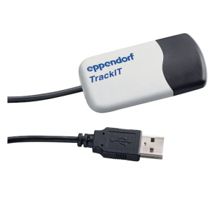 The Eppendorf TrackIT RFID Reader and Software (Eppendorf) is a white and black device with an attached USB cable, designed for efficient RFID reading and seamless software integration.