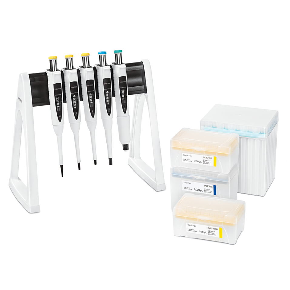 Sartorius Proline Plus Mechanical Pipette 5-Pack, featuring adjustable single-channel pipettes with volumes ranging from 2-5000μL