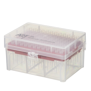 A clear plastic hinged rack holding SoftFit-L 20μL filtered sterile pipette tips for Rainin LTS, with a red holder, labeled Thermo Scientific, containing 4800 tips.