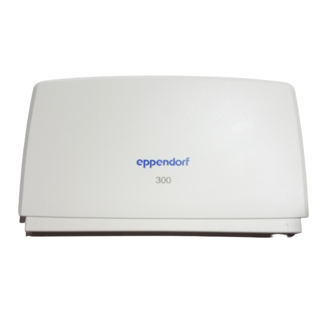 A white Reference 2 Housing Cover for Eppendorf 12-channel 300μL multichannel pipettes, featuring a closed design with the brand and model on top.