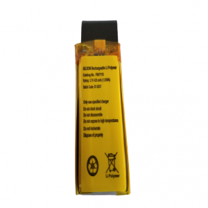 A yellow Pipetman M Lithium Polymer Battery Block, 3.7V, for Gilson single & multichannel (older) devices, with safety instructions and specs on the label; ideal as a replacement battery.