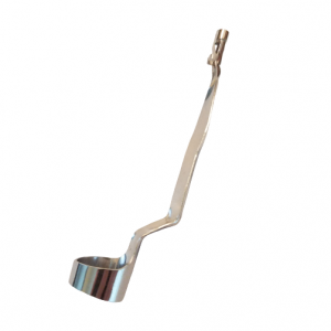 A Rainin Tip Ejector, Single Channel, LTS & Universal Shaft, 10mL metal tool with a long angled handle and a small circular cup at one end, isolated on a white background.