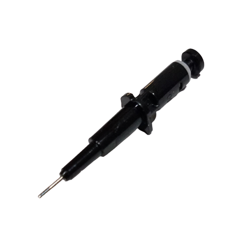 A black soldering test probe with a pointed metal tip and insulated handle is shown on a white background, echoing the precision of the Rainin Pipet-Lite XLS Multichannel 10μL Nozzle & Piston Assembly.
