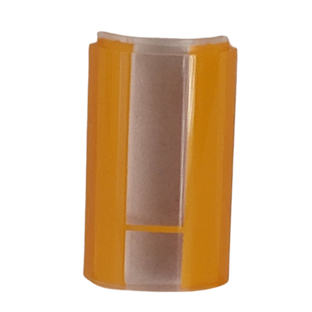 The Research Window, Orange, 300μL (Eppendorf) is a small translucent orange plastic piece with a vertical clear window and rectangular cutout, displayed on a plain white background.