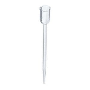 A clear glass Pasteur pipette is photographed on a white background, ideal for use with Glass Pipette Tips for Nichipet ECO (box of 10, 100-1000μL, Nichiryo) to ensure precise liquid handling.