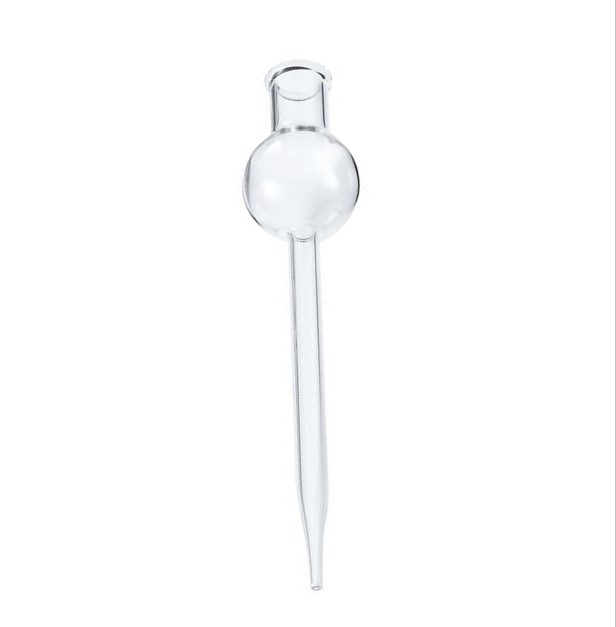 NI 00-GLT-Z Photographed on a plain white background, a Nichiryo glass pipette with a central round bulb and narrow tip, ideal for use with Glass Pipette Tips for Nichipet ECO (box of 10, 1-10mL), ensuring compatibility and precision.