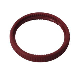 A Finnpipette F1 Decoration Ring, Red, Upgrade Version (Thermo Scientific), round and ridged, rests on a plain white background.