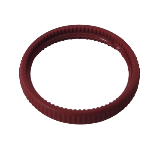 A Finnpipette F1 Decoration Ring, Red, Upgrade Version (Thermo Scientific), round and ridged, rests on a plain white background.
