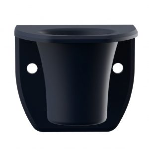 A Macroman Wall Mount Stand (Gilson) in black, featuring a cup holder and two screw holes for installation, shown front-facing against a white background.